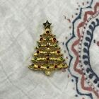 Vintage Gerrys Christmas Tree Goldtone Brooch Pin Holiday Green Red 