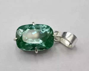 Natural 23CT Verde Zafiro Corte Almohada 925 Plata Maciza Colgante Gema - Imagen 1 de 7