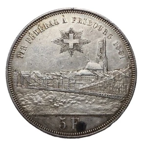 SVIZZERA - 5 Franchi 1881 "Tiri Federali" Argento/Silver - BB+ - Picture 1 of 2
