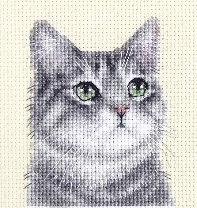 GREY TABBY CAT, KITTEN ~ Full counted cross stitch kit *Fido Stitch Studio