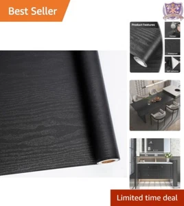 Transform Furniture with 24" x 118" Black Wood Contact Paper - Easy Installation - Picture 1 of 9