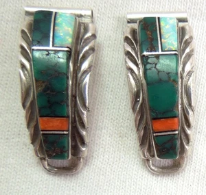 NAVAJO WATCH TIPS *Malachite Coral Opal Sterling Inlay* Charlie Bowie  FREE SHIP - Picture 1 of 6