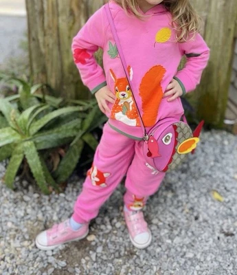 MINI SUELO 4-5Y Set Apliques Sudadera con Capucha y Acogedores Joggers Rosa Ardilla Zorro Erizo Foto 1 de 4