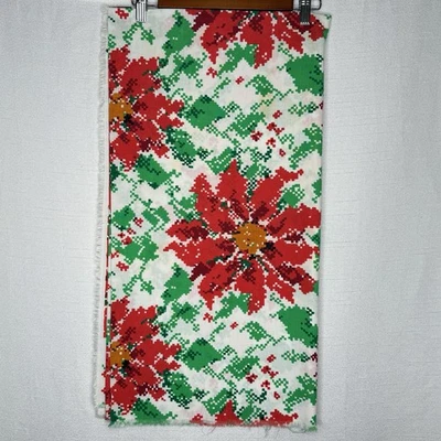 VTG Christmas Poinsettia Floral Novelty Cotton Fabric 57x60 (1.5 Yd) Holiday - Image 1 of 4