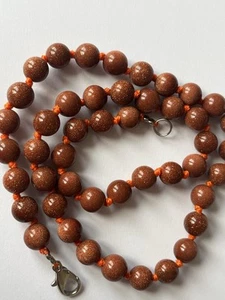 Natural Gold Sandstone Necklace 8mm Gemstone, 47cm Long - Picture 1 of 3