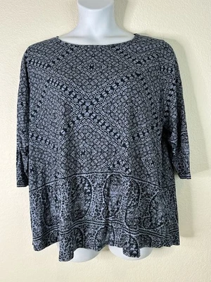 Top tejido a rayas azul cachemir manga 3/4 Lucky Brand para mujer talla grande 3X Foto 1 de 4