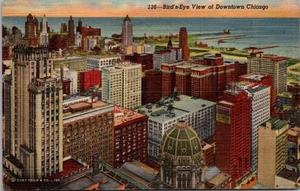Birds Eye View Of Downtown Chicago Linen Postcard - Picture 1 of 4