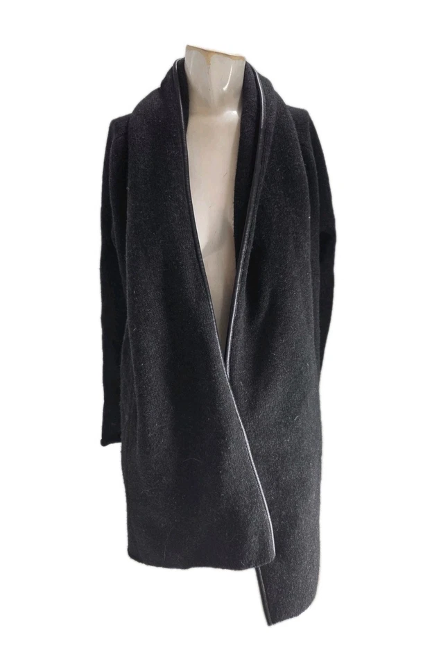 Suéter para mujer Vince extra pequeño lana de yak vintage cuero ribete cárdigan Foto 1 de 4