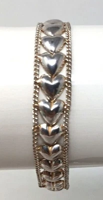 Brazalete de cadena vinculado al corazón de plata de ley de colección se adapta a hasta 7,3/8" 925 #G-3 Foto 1 de 4