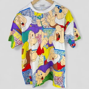 Vintage 90s Disney AOP Shirt Snow White Small Seven Dwarfs All Over Print Tee - Picture 1 of 14