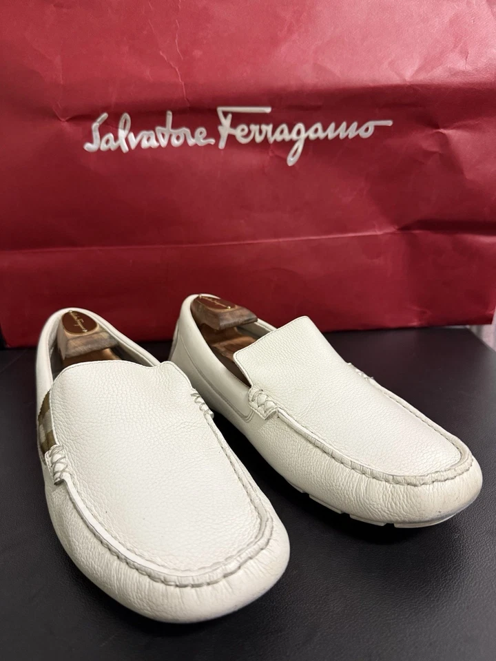 gucci shoes men white leather ace loafer drivers US 9.5 $1070 MSRP - Image 1 of 4