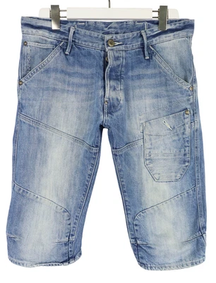 Shorts masculino G-Star 3D cônico 1/2 W33 bigodes azul desbotado botão mosca - Imagem 1 de 4