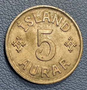 1940 Iceland 5 Aurar Coin • Copper Coin • Scandinavian Currency - Picture 1 of 2