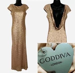 Goddiva Gold Sequin Low Back Maxi Dress Size 10 Evening Wedding Cruise PROM Ball - Picture 1 of 8