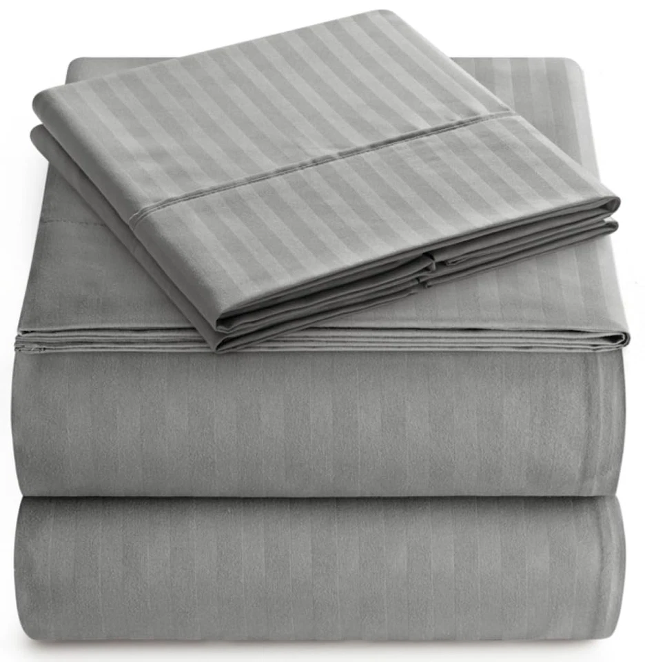 ITALIAN STRIPED 4PC KING Sheet Set GREY Italian Collection