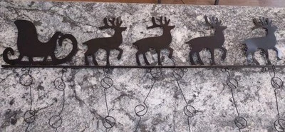 Pottery Barn Sleigh/Reindeer Card Holder Wall Mounted Brown Metal  49 Cards  - Image 1 of 4