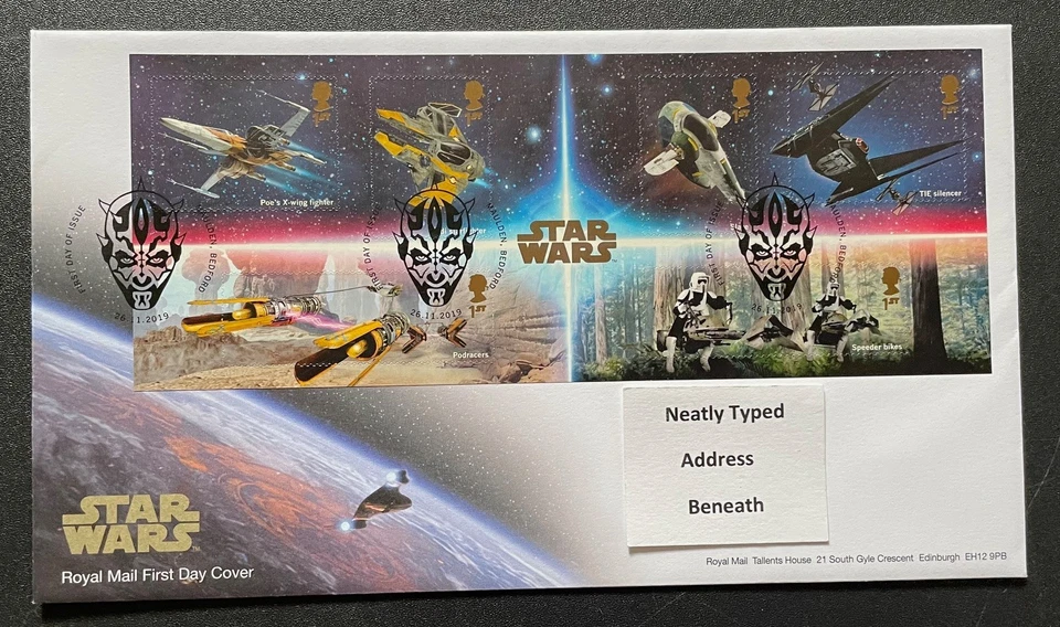 2019 Star Wars Mini-Sheet RM FDC.  With Maulden, Bedford Special Handstamp. - Image 1 of 1