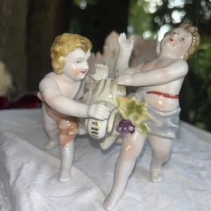 Italienische Keramik Bonboniere Blumen Cherub Streitwagen Antik Kompott Doppel Cherub - Bild 1 von 8
