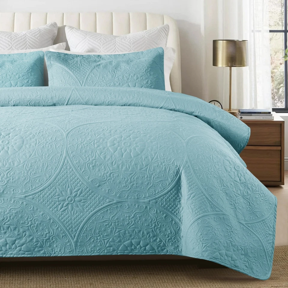 Juego de ropa de cama colcha de lujo 3 piezas acolchado colcha cama tamaño queen king Foto 1 de 1