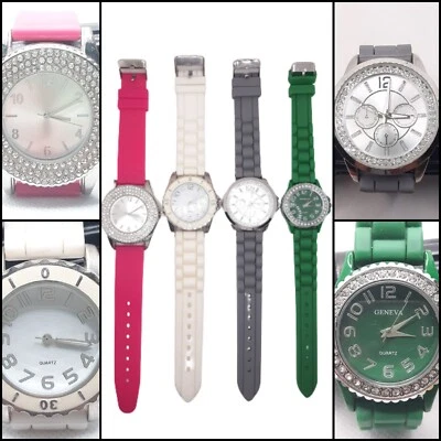 Lote 4 Relojes Silicona Jalea Correa Damas Blanco Verde Gris Rosa Bling Cuarzo  Foto 1 de 4