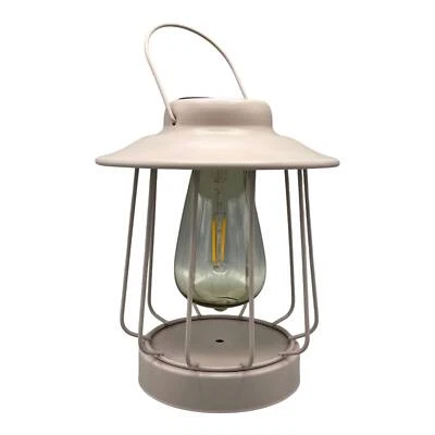 Solar Tischleuchte Laterne altrosa 16x18cm Retro-Optik Filament LED Sensor - Bild 1 von 3