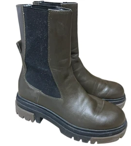 ZARA 7,5-8 US /38EU Damen Stiefel niedriger Absatz Lug Sole Ankle Army Green/Black - Bild 1 von 8