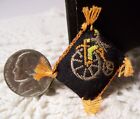 Dollhouse Miniatures Artisan~Handmade Tapestry Pillow W/Tassels~Man On Bicycle