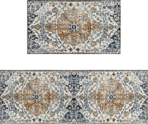 Boho Kitchen Rugs and Mats Sets of 2, Farmhouse Bohemian Vintage Kitchen Rug Dec - Picture 1 of 7