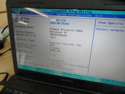 Compaq Presario CQ60 For Parts Posted To Bios No Hard Drive - Image 1 of 4