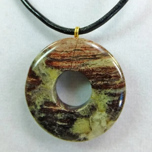 Brown Tan Black Agate 1 1/4 inch Stone Donut 22" Leather Cord Necklace NEW #87 - Picture 1 of 3
