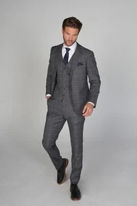 Traje gris de ajuste ajustado con panel de ventana para hombre, conjunto formal de 3 piezas se vende por separado - Imagen 1 de 13
