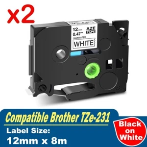 2x Compatible for Brother TZe-231 TZ-231 P-Touch Label Tape Black on White 12mm - Picture 1 of 6
