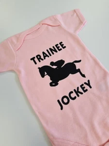 Funny Baby Grow-Printed-Trainee Jockey-Horse Race-Baby Grow-Bodysuit-Baby Shower - Picture 1 of 18