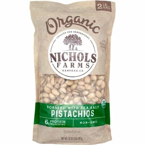 2 Lbs Nichols California Organic Pistachios Roasted with Sea Salt 32 oz Each - Picture 1 of 8
