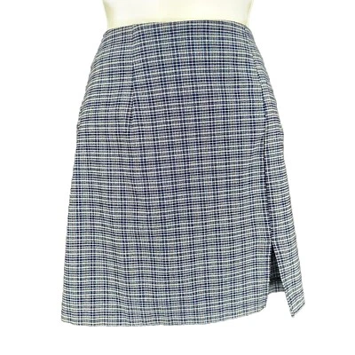 Винтажная синяя мини-юбка My Michelle сделано в США клетчатая высокая талия с разрезом размер 7/8 - Изображение 1 из 4