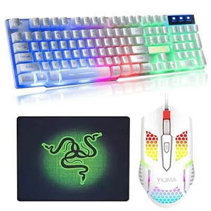 Ergonomic Wired Gaming Keyboard Mouse LED Backlight & 2 Mousepad for PC Laptop - Picture 1 of 26