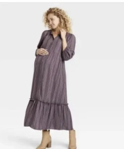 Isabel Maternity Size M 3/4 Sleeve Modern House Maternity Dress Purple Stripes - Picture 1 of 13
