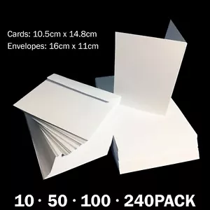 195gsm Blank White DIY Folding A6 Cards & C6 Envelopes Size Parties Invitations - Picture 1 of 11