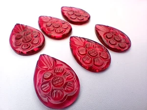 Pair Of Sizzling Hydro Pink Ruby Red Quartz Hand Carved Teardrop Cabochons 28x20 - Picture 1 of 7