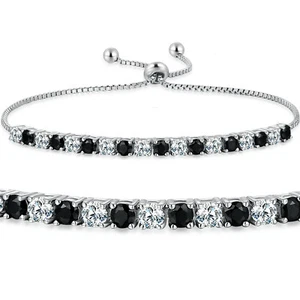 Pulsera ajustable de tenis de plata esterlina sólida blanca y negra circonita para mujeres regalos - Imagen 1 de 7