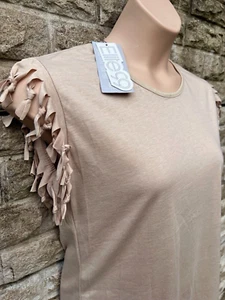 Blusa Top Jersey Manga Volantes Beige Elite99 Etiquetas Nuevas Damas Reino Unido M (P-P 20") - Imagen 1 de 14
