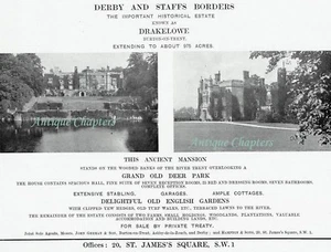 Drakelow Hall Burton on Trent Agente Inmobiliario Detalles de Ventas 1931 Anuncio - Imagen 1 de 2