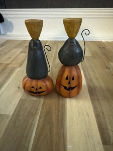 Vintage Jack O Laterne und Katze Kerzenständer Halloween Set 2 - Bild 1 von 5