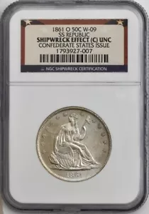 1861-O Seated Half 50c SS Republic Confederate States Issue CSA W-09 Unc NGC - Picture 1 of 4