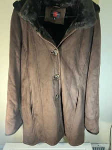 Gallery Women Jacket Med Brown Leather Faux Fur  Suede Detachable Hood - Picture 1 of 14