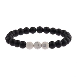 8mm Natural Stone Black White Stretch Bracelet For Men Women Best Hot Friendship - Picture 1 of 3