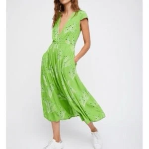 Free People grünes geblümtes Damenkleid Gr. 4 - Bild 1 von 9
