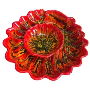 MADDUX of California MCM Pottery Chip Dip Bowl/Dish 3039R USA Red yellow green - Picture 1 of 8