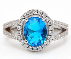 3CT Blue Topaz & White Topaz 925 Solid Sterling Silver Ring Jewelry Sz 6 I2-5 - Picture 1 of 3