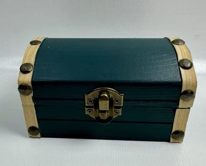Small Green Wooden Treasure Chest Box 5x3x3 Rustic Pirate Trinket Storage - Picture 1 of 10
